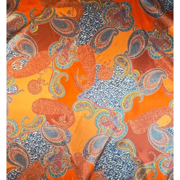 2/$30 Rich Design of Paisley Pattern Orange & Blue Silk Printed Fashion Scarf - Picture 6 of 9